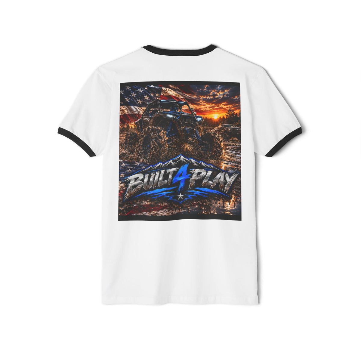 Built 4 Play Off‑Road Ringer T‑Shirt — American Flag UTV Graphic