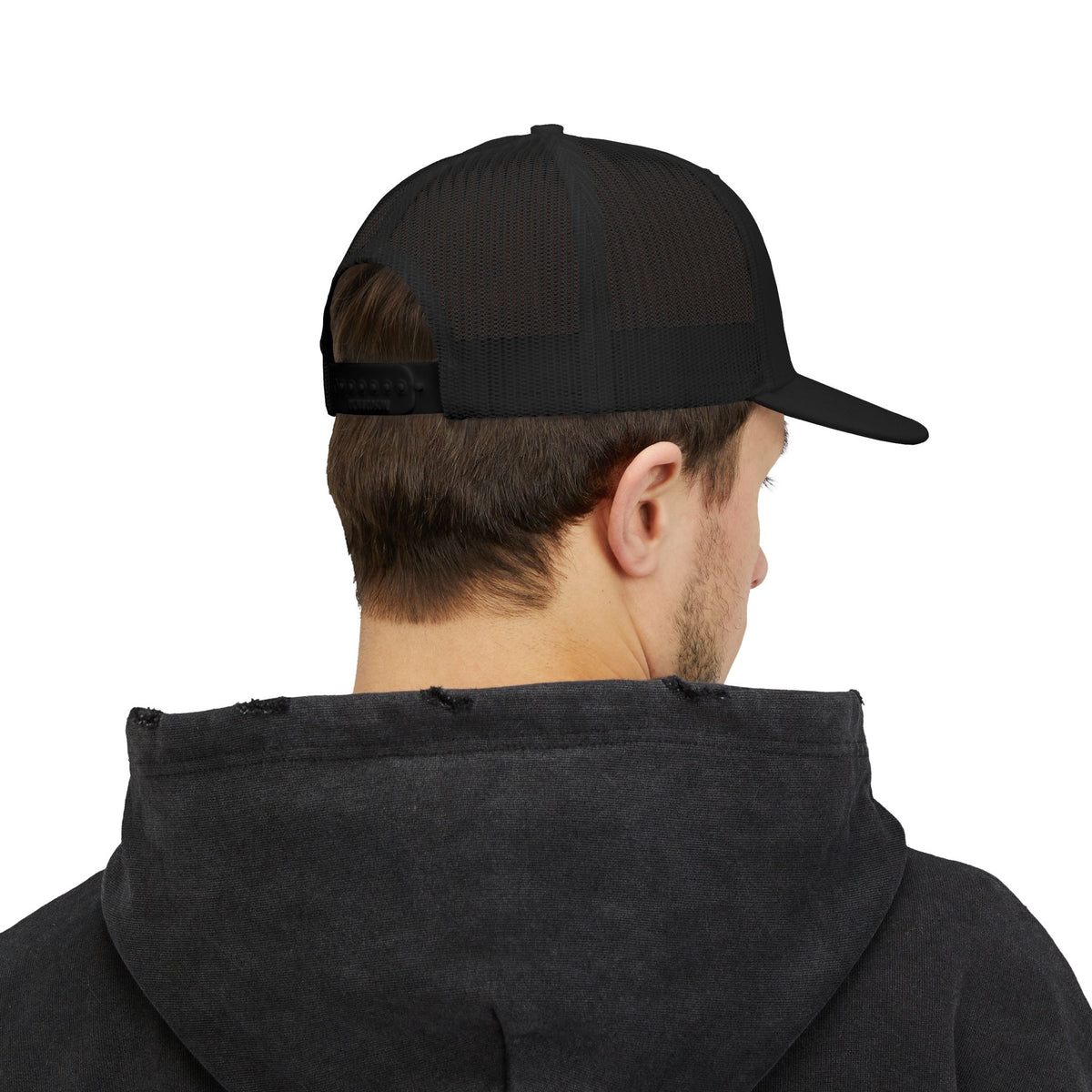 B4P Logo Snapback Trucker Cap — Blue Hex Patch Baseball Hat