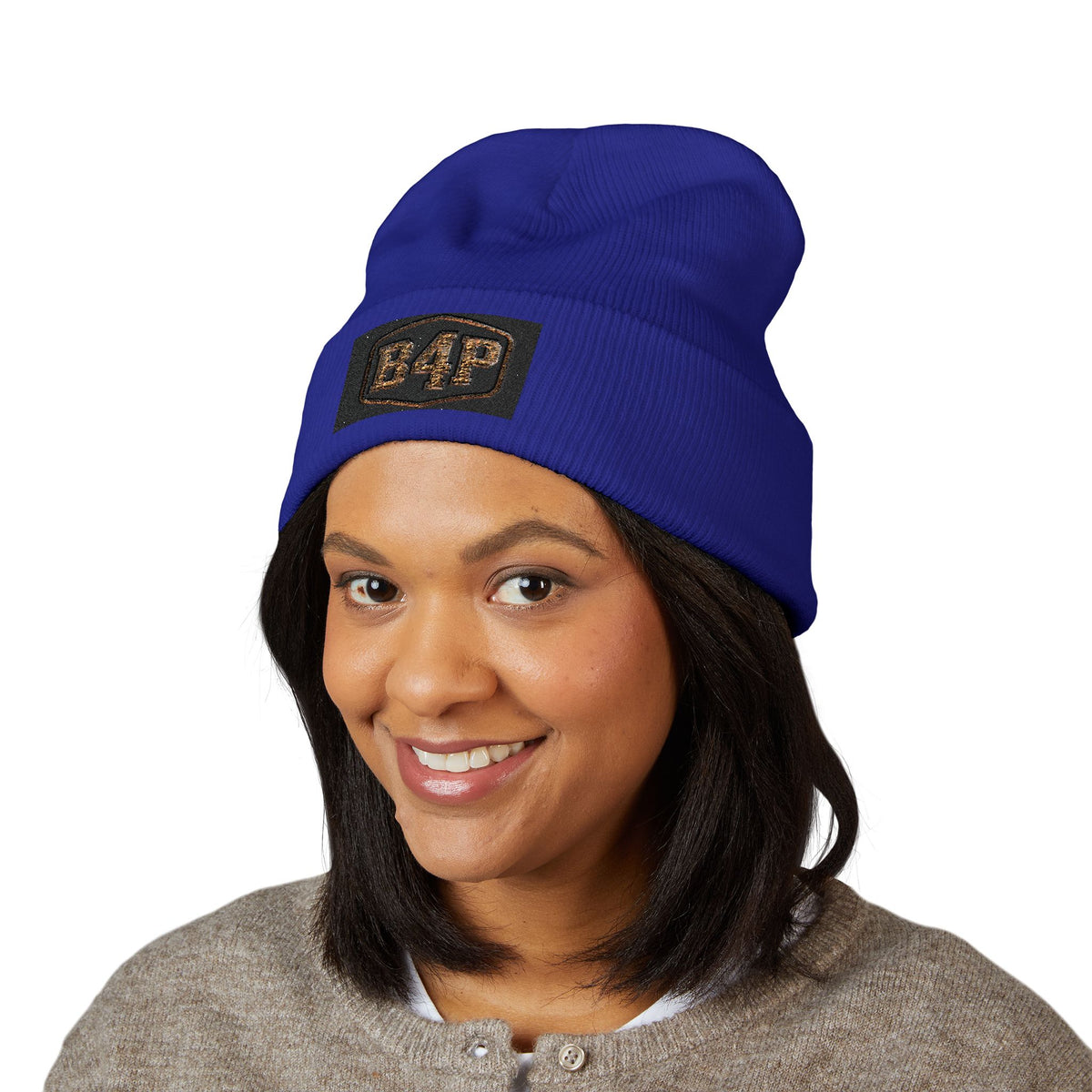 B4P Embroidered Cuffed Beanie — Classic Black Knit Winter Hat