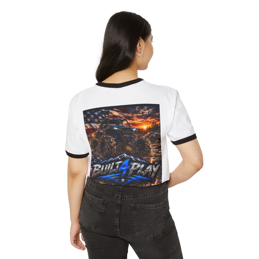 Built 4 Play Off‑Road Ringer T‑Shirt — American Flag UTV Graphic