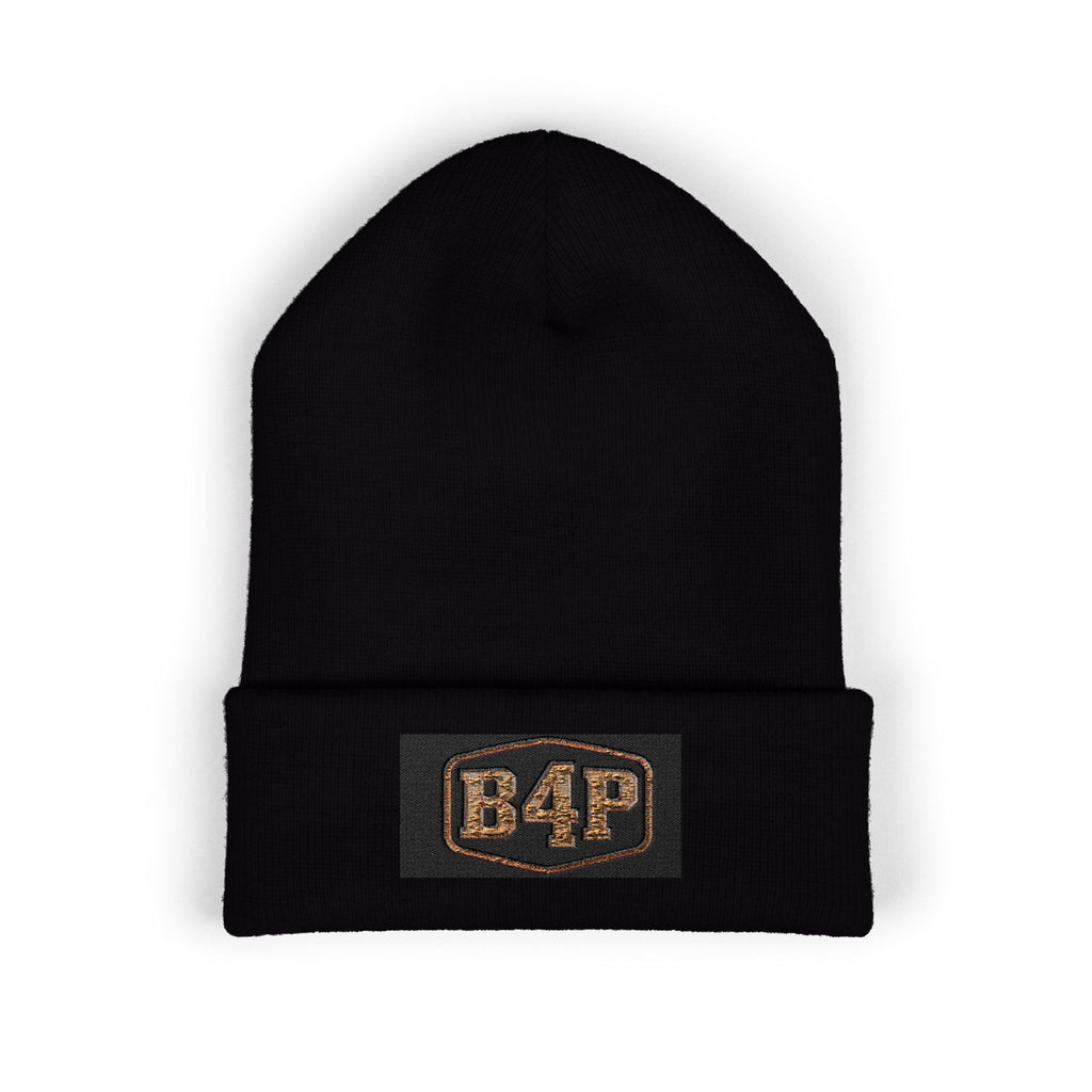 B4P Embroidered Cuffed Beanie — Classic Black Knit Winter Hat
