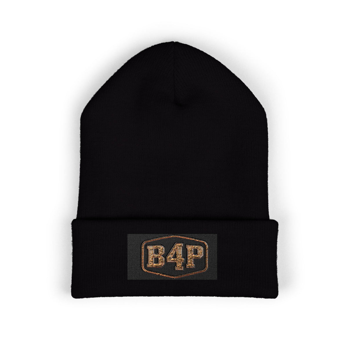 B4P Embroidered Cuffed Beanie — Classic Black Knit Winter Hat